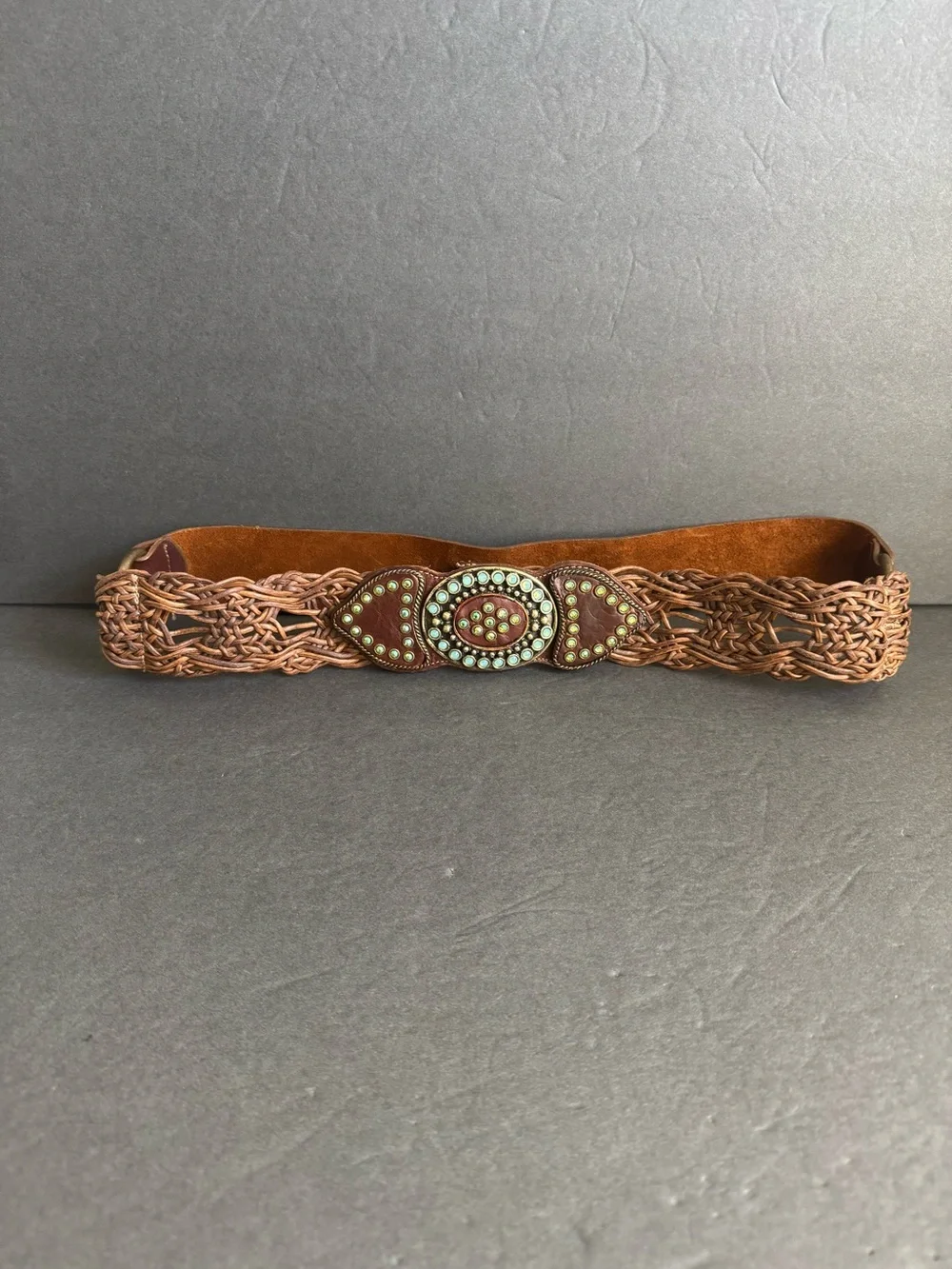 Leatherock Brown Leather Belt Crystal Embellished Buckle Western Cowgirl Large